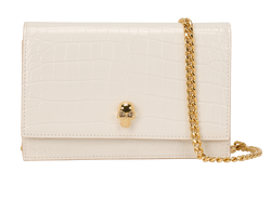 Small Croc Embossed Crossbody, Leather, White, MII, B, DB, 3*